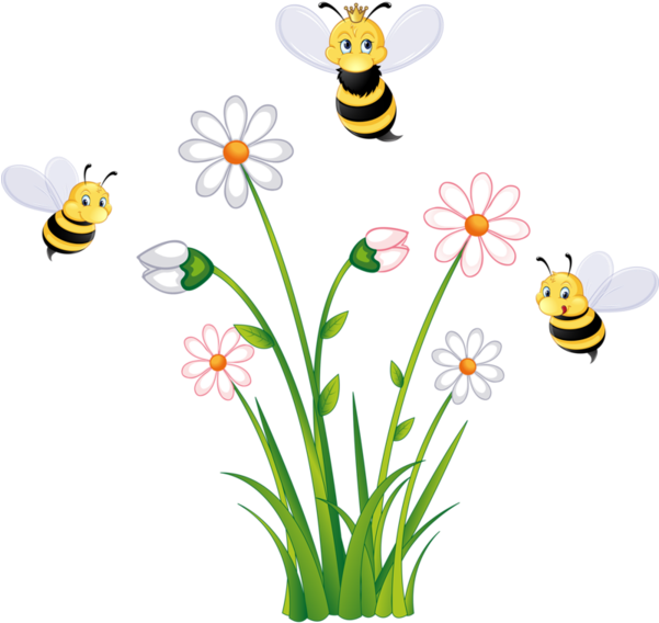 Bees And Flowers Clipart (600x575)