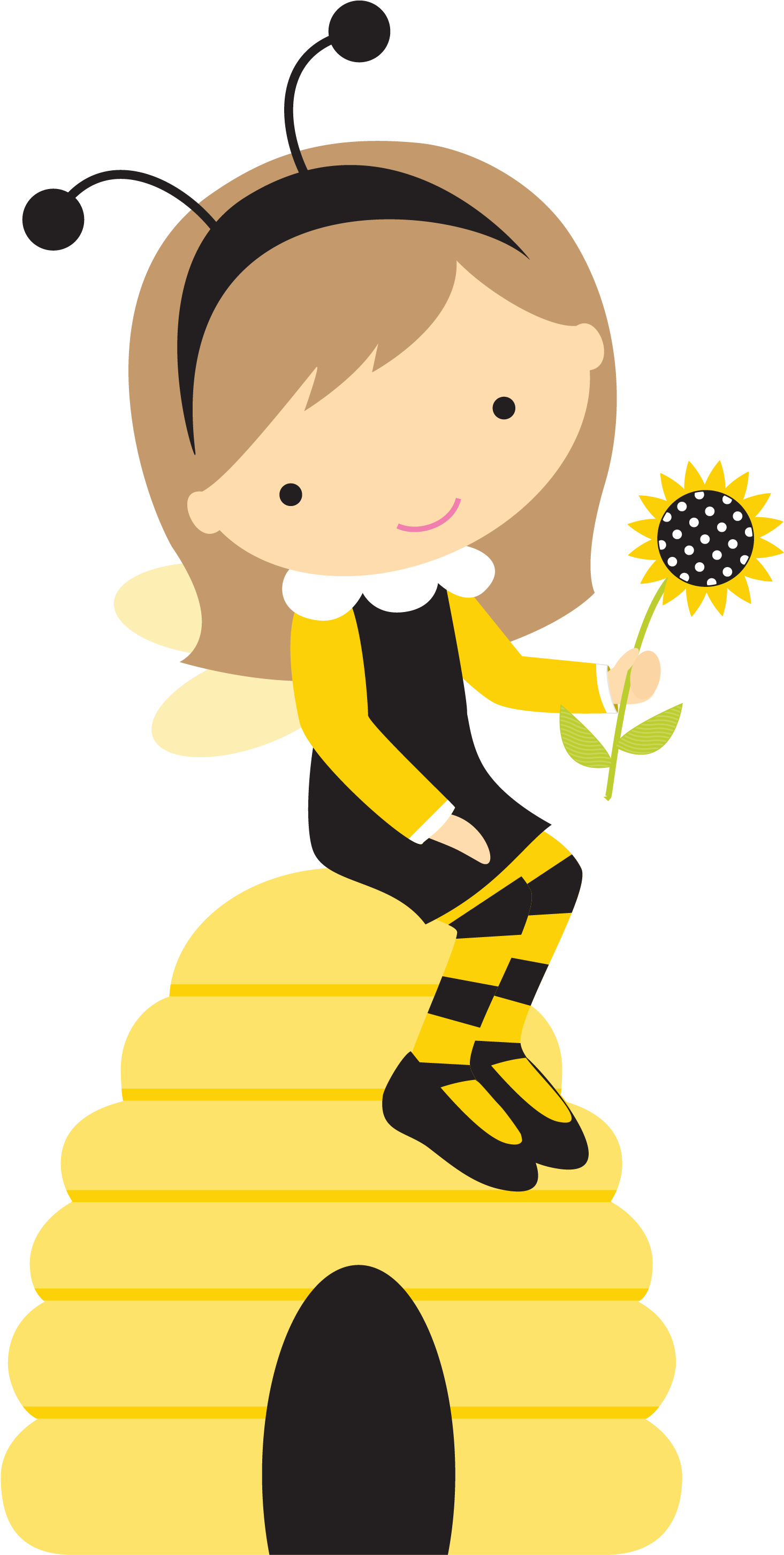 Abelhinha Menina Sentada Elemento - Bee Girl Clipart (1590x3143)