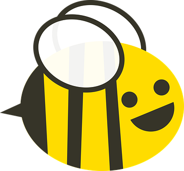 Bee Black Buzz Cute Gray Grey Insect Yello - Cartoon Bee (364x340)