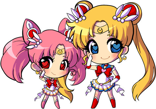 Sailor Moon / Kawaii Sailor Moon And Chibi Moon - Cartoon (500x500)