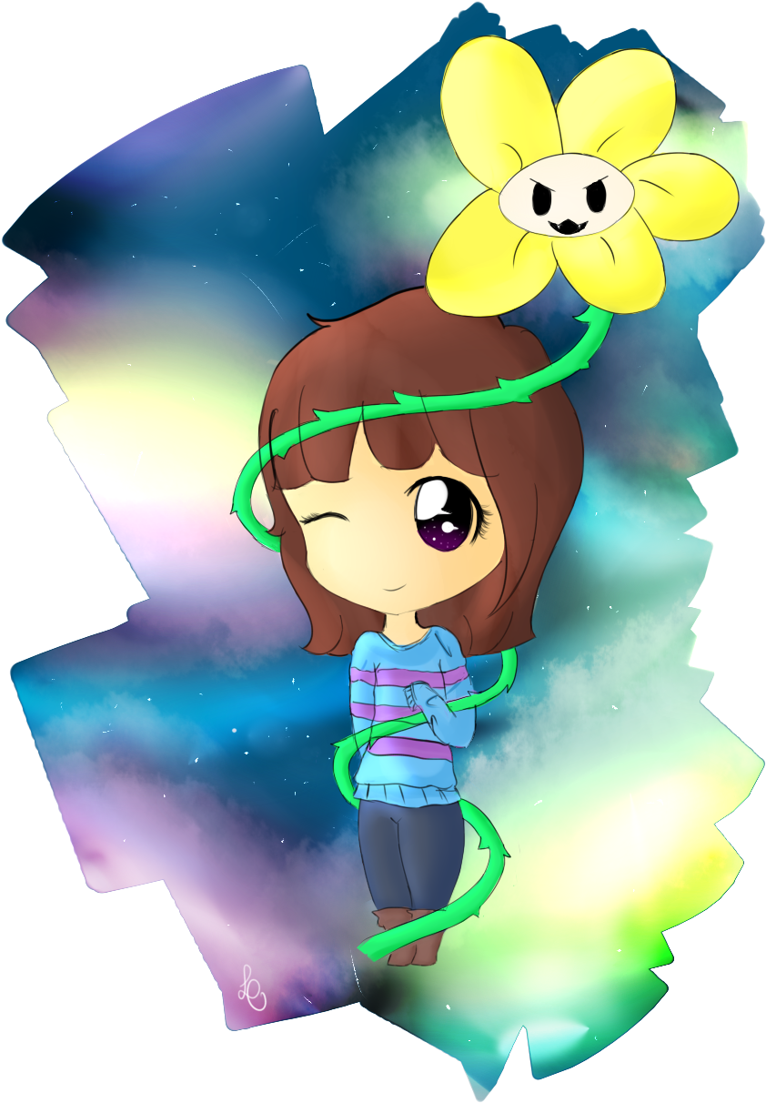 Frisk And Flowey By Little Queen Bee - Cartoon (900x1400)