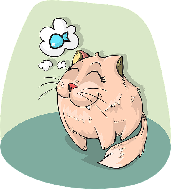 Feeding Your Cat - Cat Eating Tuna Cartoon (580x640)