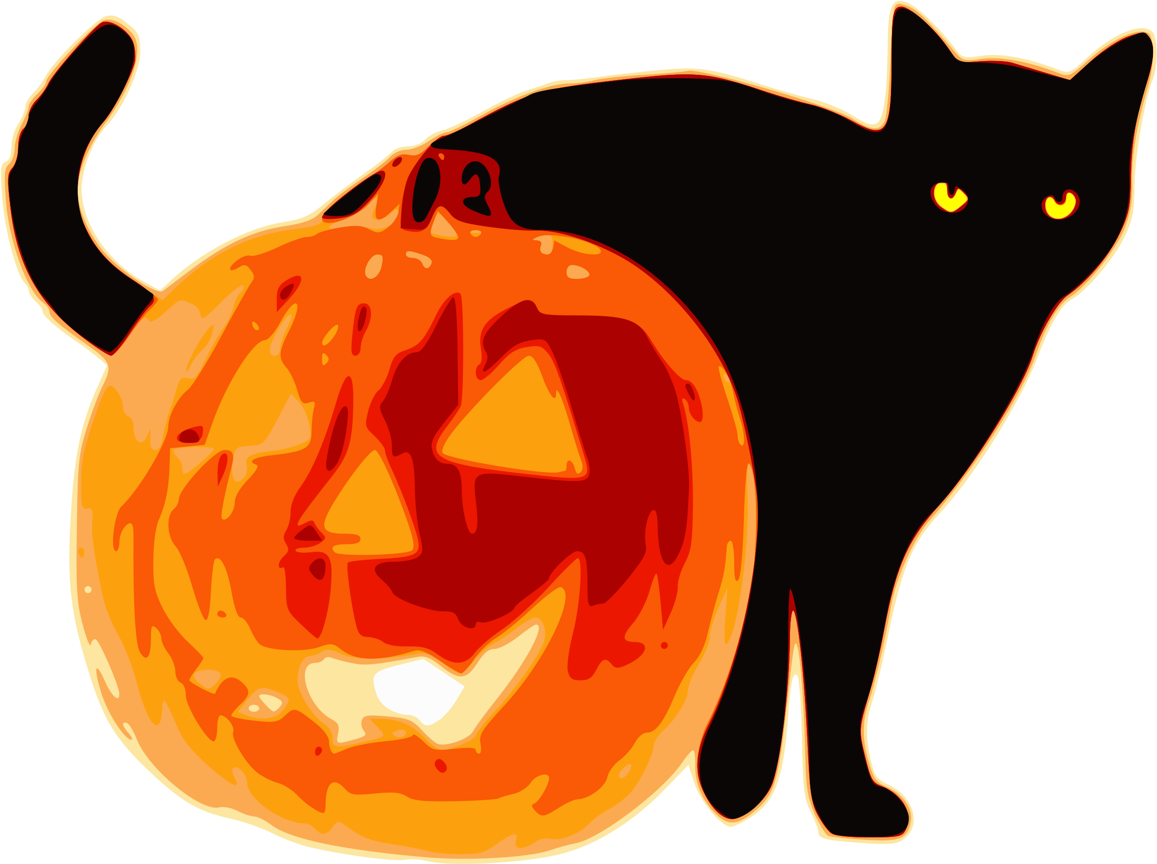 Halloween Cat With Pumpkin Clip Art At Clker - Jack O Lanterns Clipart (2400x1796)