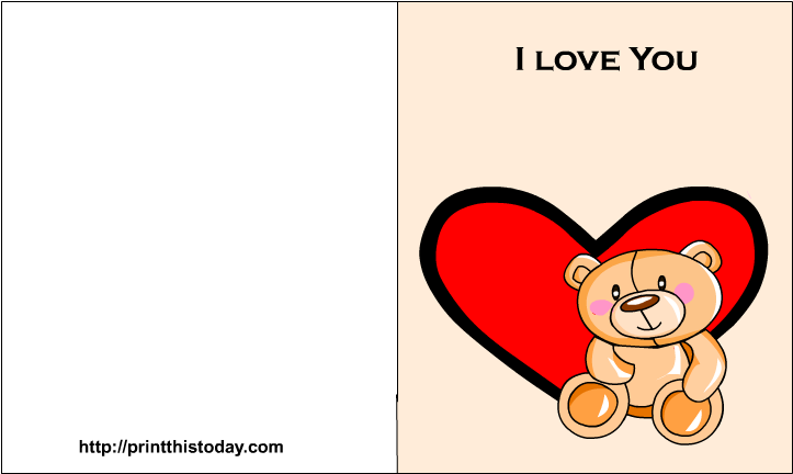 Love You Card Printable With Cute Teddy Bear And Heart - Heart (792x612)