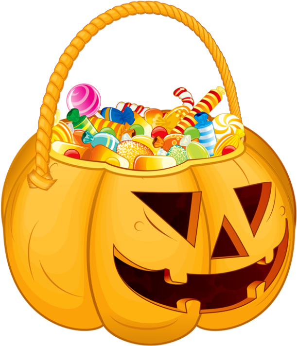 Trunk Or Treat Candy Clipart - Pumpkin Filled With Candy (640x736)