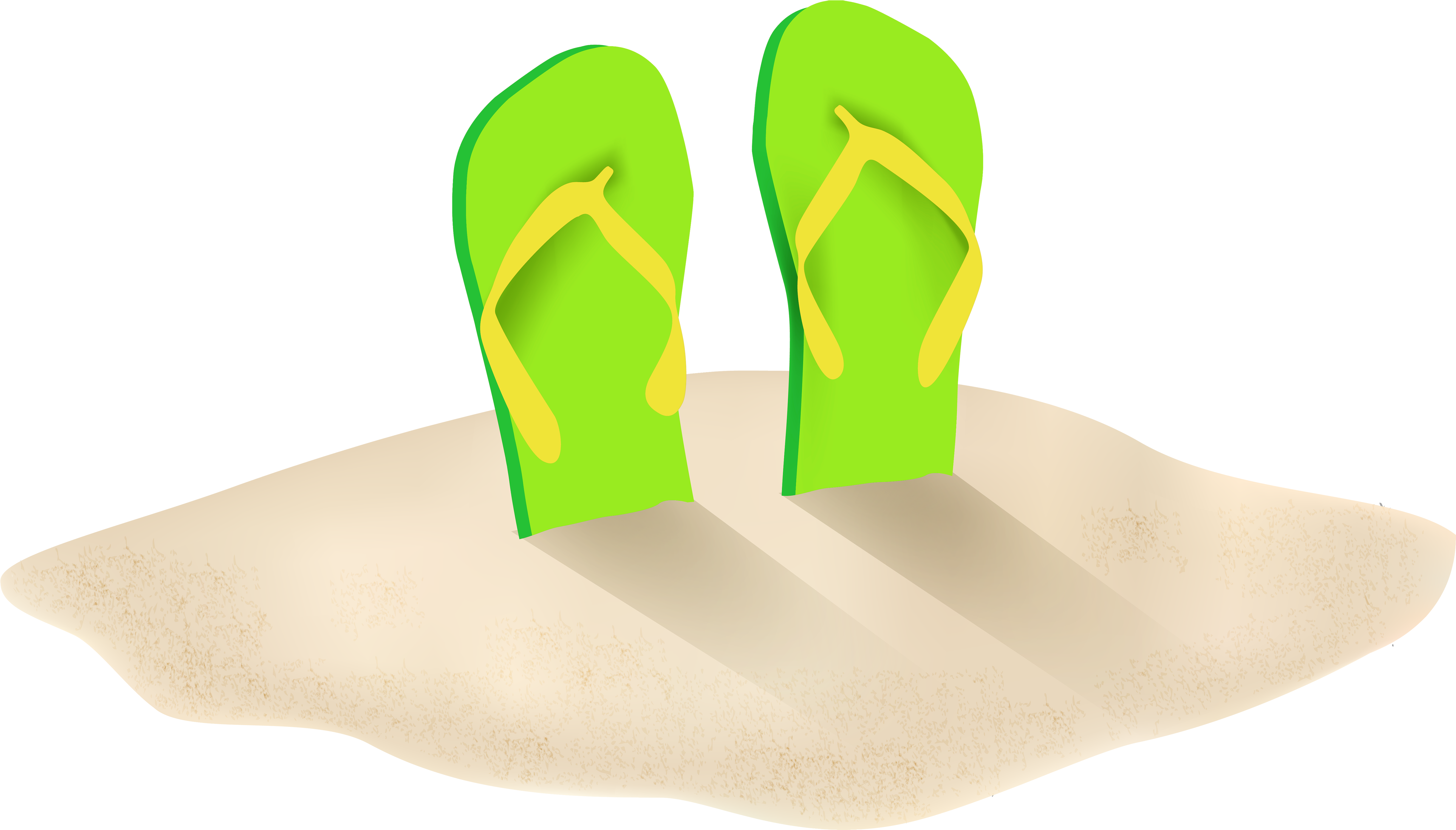 Green Flip Flops In Sand Png Clipart Image - Clip Art (5000x2848)