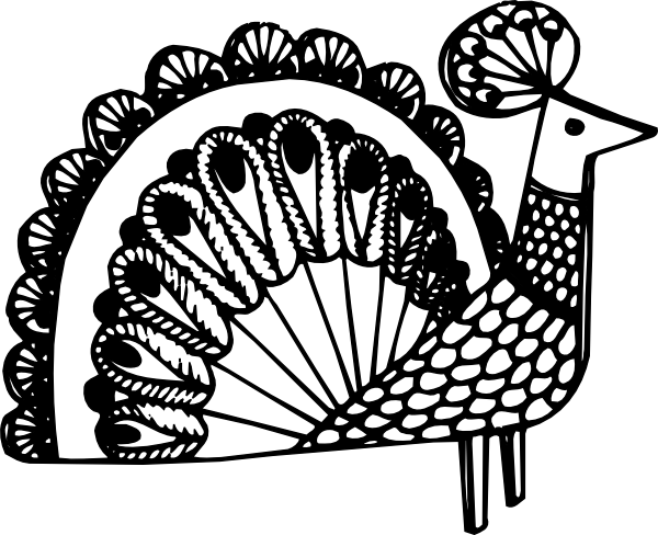 Peacock Clipart Black And White 3 - Peacock Clipart Black And White 3 (600x488)