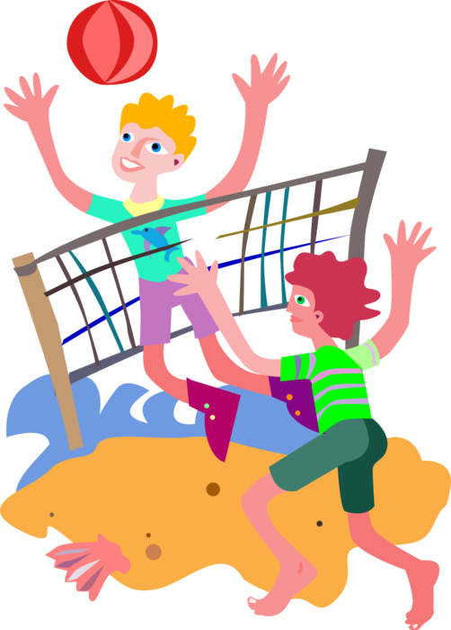Vector Illustration Of Day At The Beach Playing Volleyball - Play Voleyball Clipart Png (502x700)