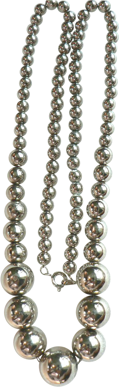 Vintage Long Silver Plated Graduated Bead Necklace - Vintage Long Silver Plated Graduated Bead Necklace (1258x1258)