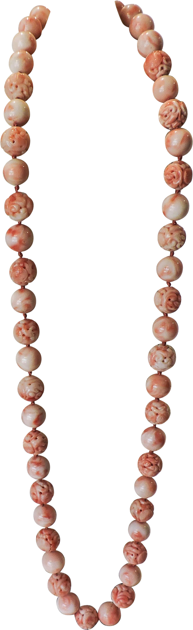 Angel Skin Coral Carved 29” Beaded Necklace With Shou - Bead (2048x2048)