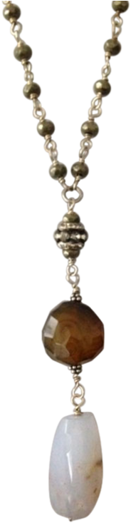 Pyrite Chain With Agate And Chalcedony Pendant Necklace - Chalcedony (560x747)