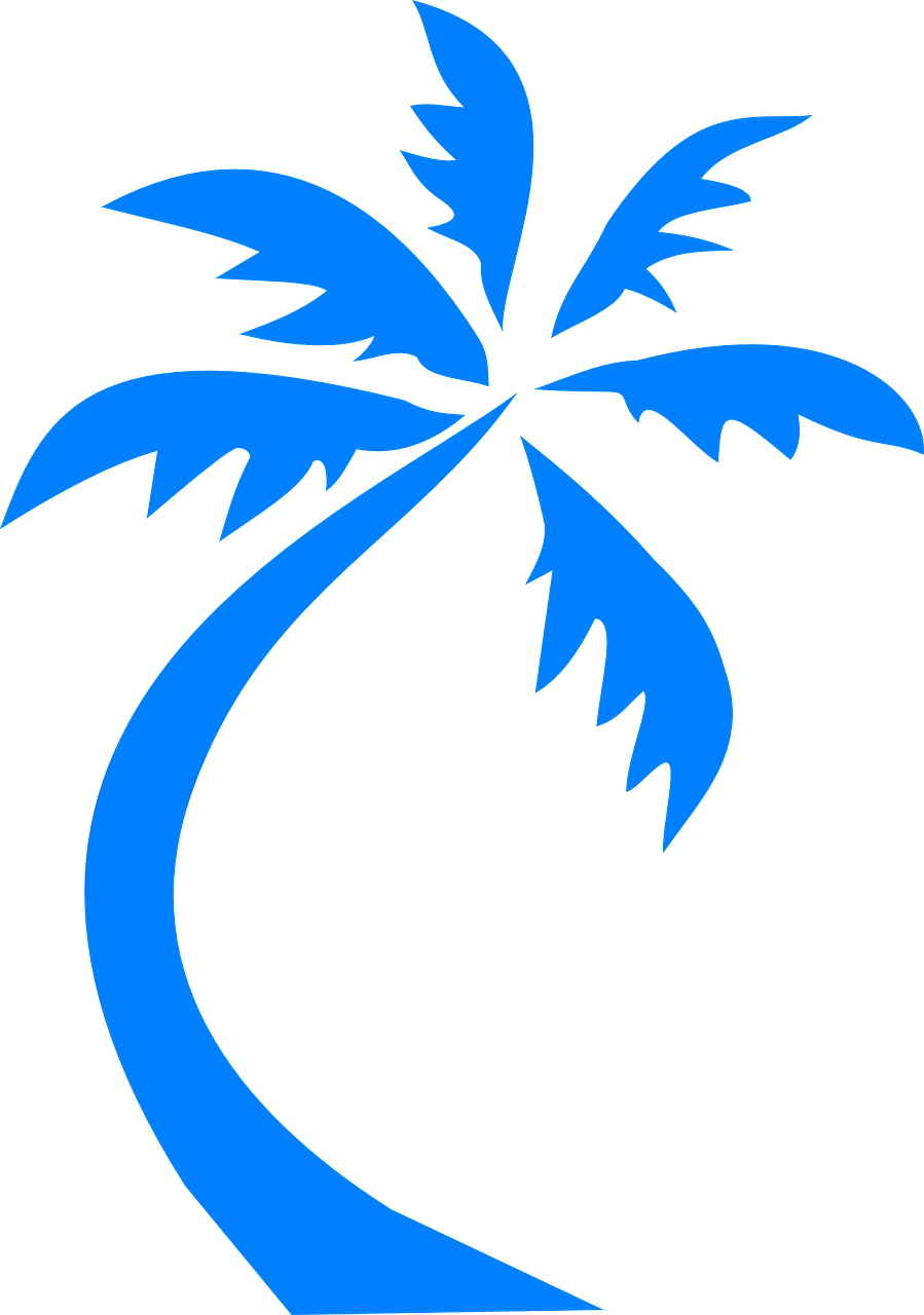Beach, Palm Tree Palm Blue Silhouette Beach Tropi - Blue Palm Tree Logo (899x1280)