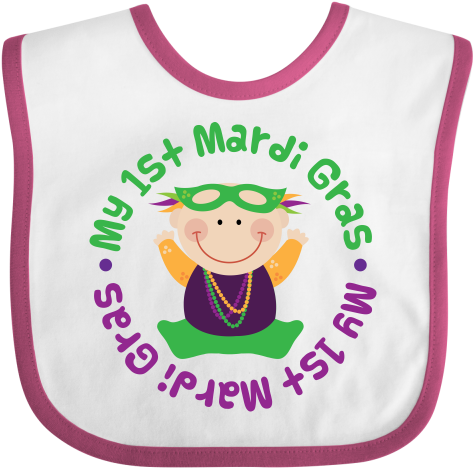 Babys 1st Mardi Gras Baby Bib Has Adorable Baby Wearing - Inktastic 1st Valentines Day Cute Baby Bib Babys First (480x480)