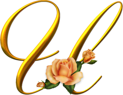 Clip Art, Letters, Yellow, Decorated Letters, Roses, - Letter (500x386)