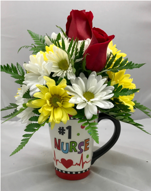 Number - Nurse With Flowers (445x390)