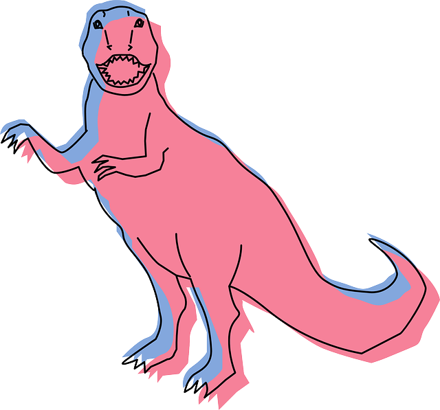 Outline, Pink, Style, Color, Art, Dinosaur, And - Pink And Blue Dinosaur (640x597)
