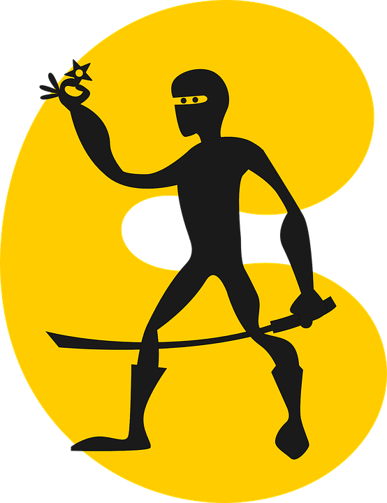 Man, Silhouette, Cartoon, Stars, Ninja, Sword, Fighter - Cartoon Ninja (554x720)