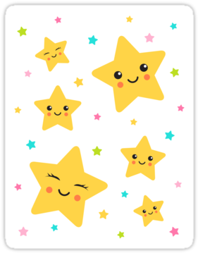 Cute Sticker With Happy, Cartoon Stars - Star Cartoon Kawaii (375x360)