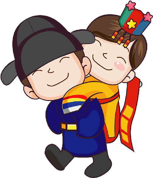 Korean Cartoon Girl And Boy Asian Baby Clip Art - Korean Couple Clipart (600x600)