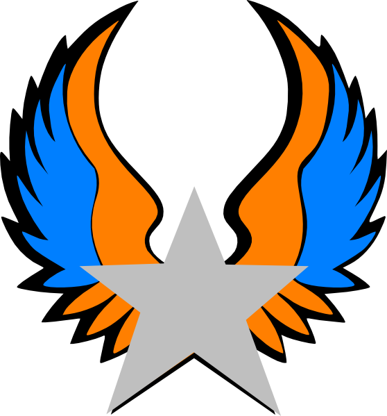 Orange And Blue Star Wings Clip Art - Star With Wings In Blue (558x599)