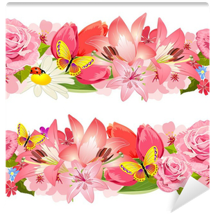Seamless Border Of Beauty Flowers - 55th Birthday Gifts: Guest Book &amp; Celebration (400x400)