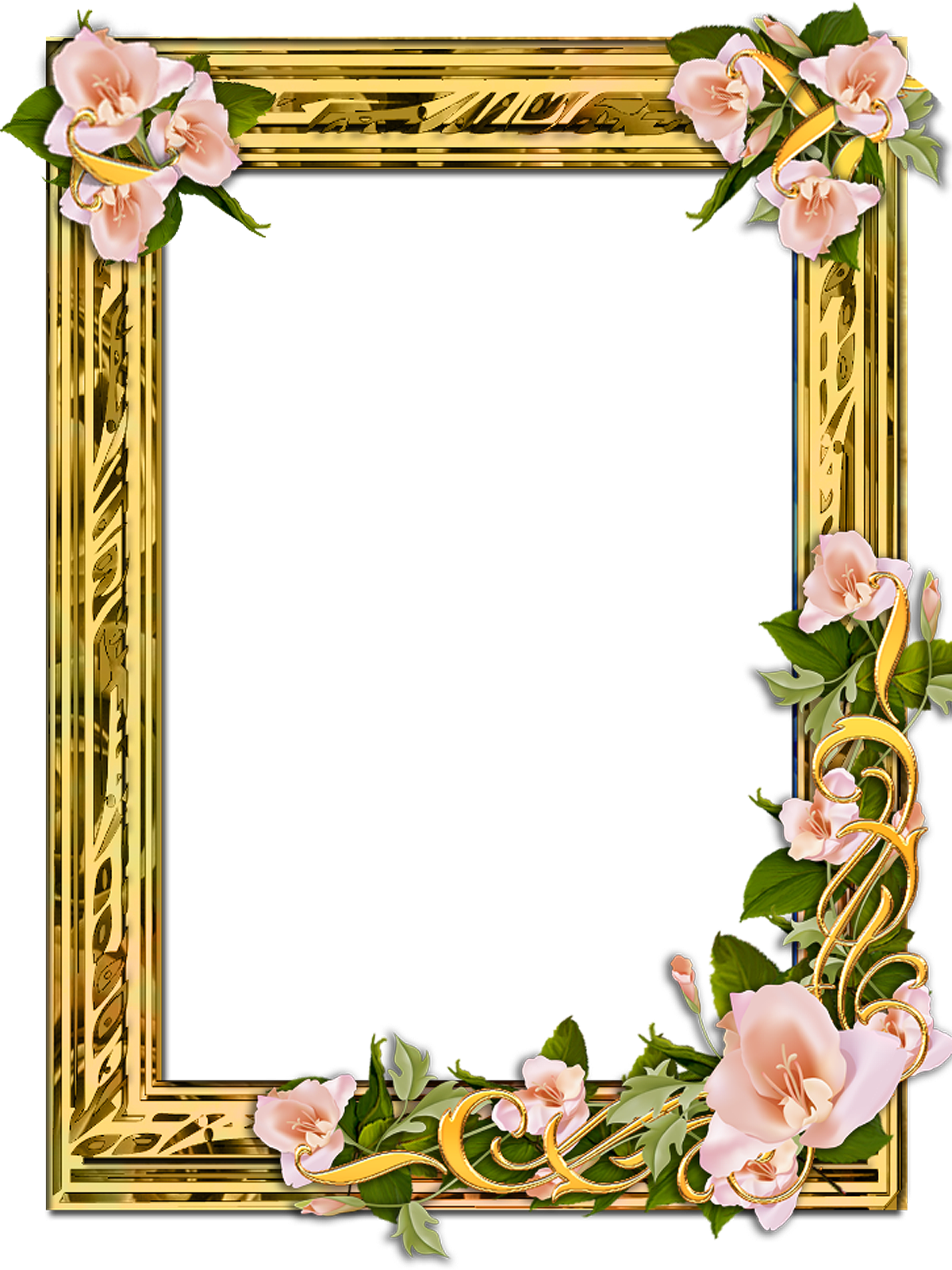 Png Gold Frame With Flowers On A Transparent Background - Png Format Gold Picture Frame Transparent Background (1200x1600)