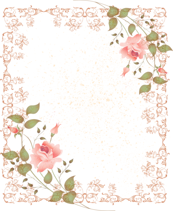 Lacy Pink Frame With Pink Rose Corner Accents - Pink Rose Page Border (600x735)
