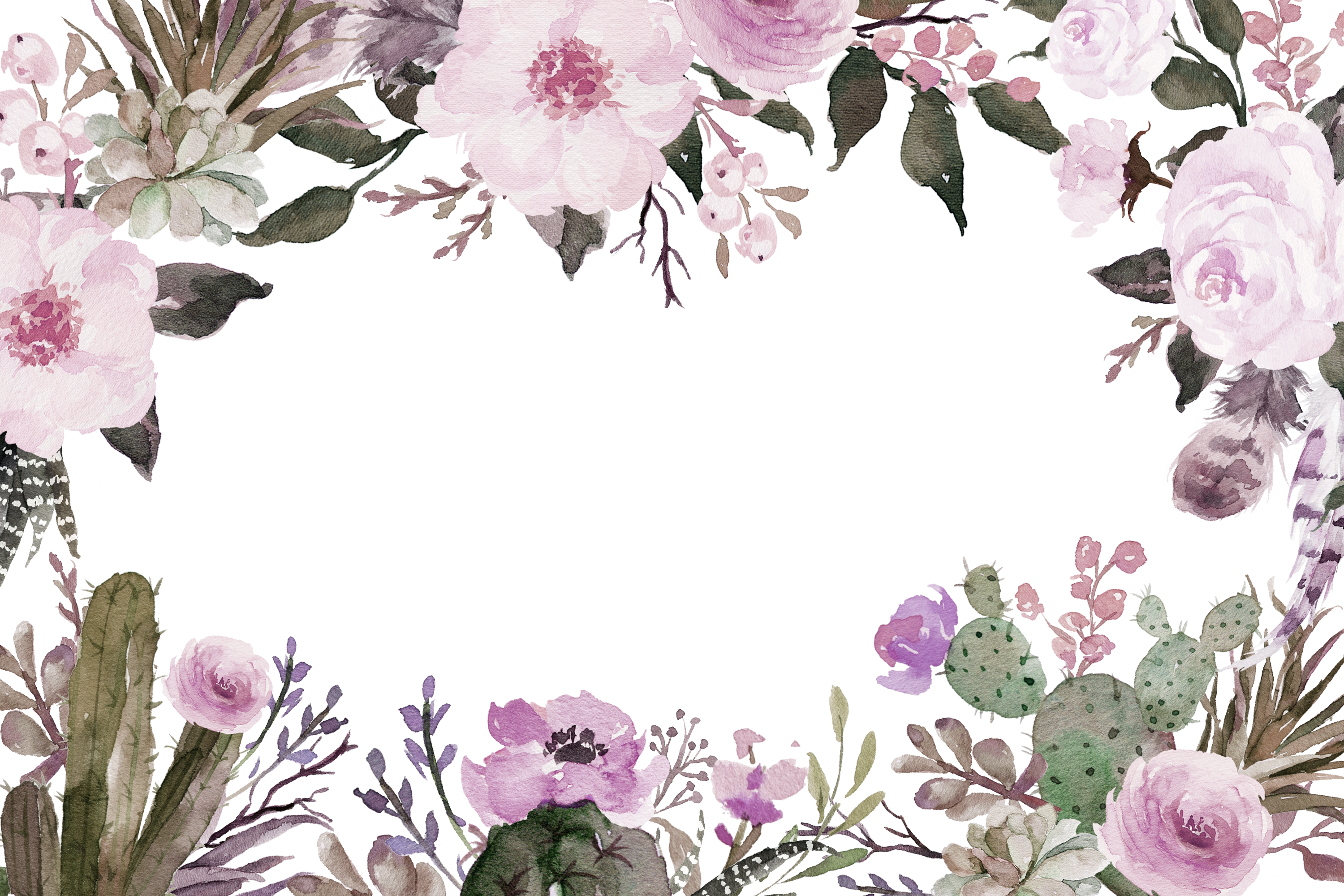 Cut Flowers Watercolor Painting - Transparent Spring Watercolor Border (3000x2000)