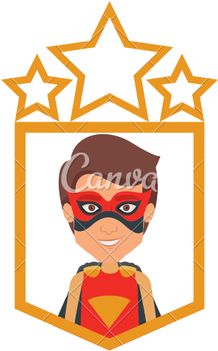 Superhero In Frame With Golden Stars - Vector Graphics (550x550)