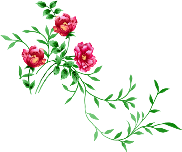 Red Floral Decor Png Transparent Clipart - Png Flowers (600x511)