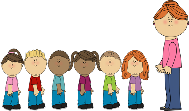 Students In Line With Teacher - Walking In Line Clipart (649x380)
