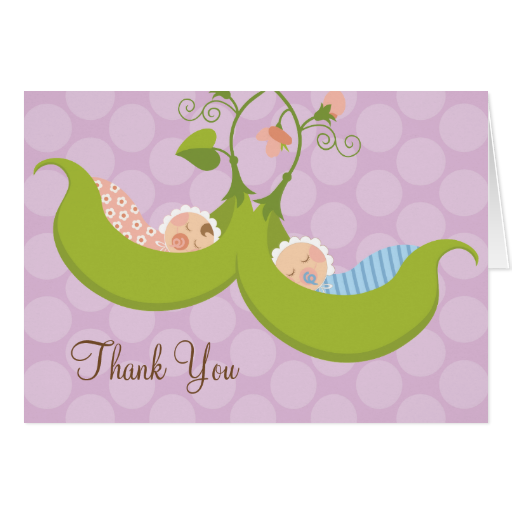 Peas In A Pod Boy Girl Twin Baby Shower Thank You Cards - Thank You (512x512)