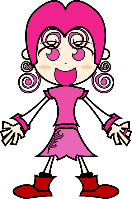 Girl, Happy, People, Pink, Pinky, Smile - Pink Girl Cartoon Art Shower Curtain (424x640)
