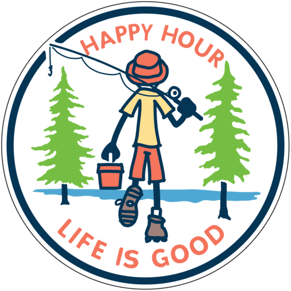 Lig Happy Hour Sticker - Life Is Good Unisex Adirondack Sticker, Cloud White, (570x570)