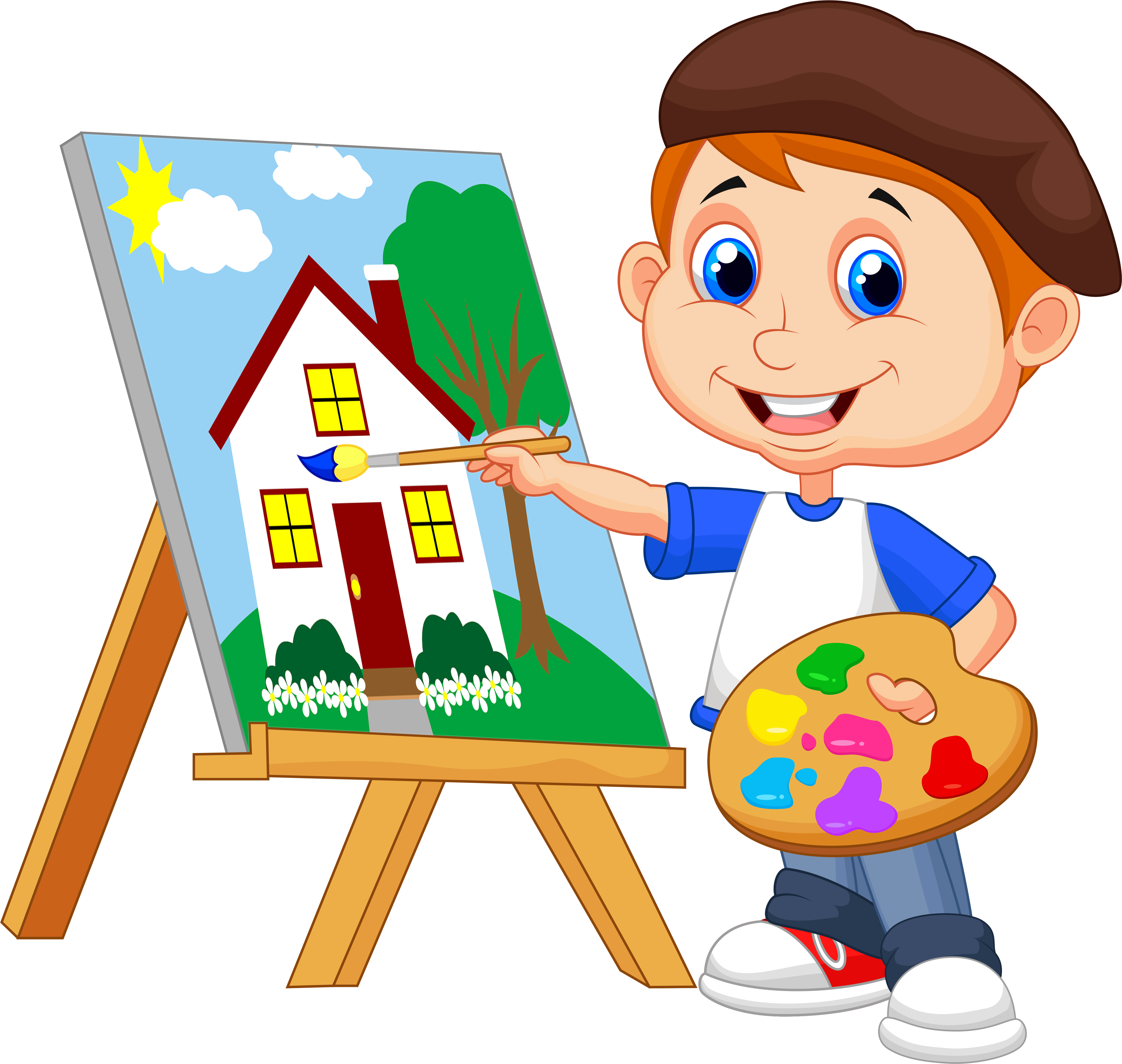 Boy Painting Clipart - Child Painting Cartoon - (5000x4742) Png Clipart Dow...