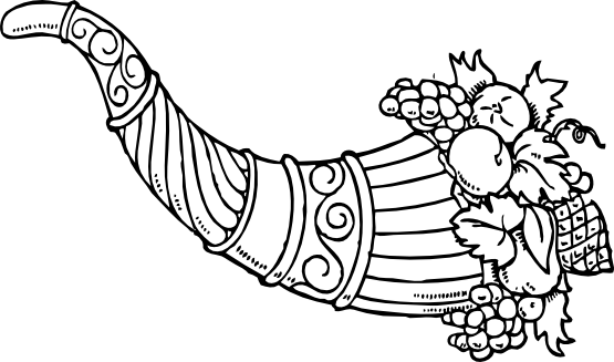 Cornucopia Black White Line Art 555px 56 - Thanksgiving Black And White (555x327)