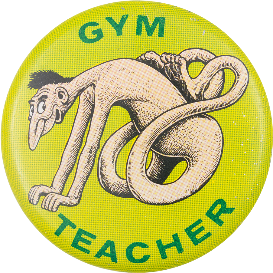 Basil Wolverton Gym Teacher - Humorous Vintage Gym Teacher Funny Face Creature Pinback (1000x998)