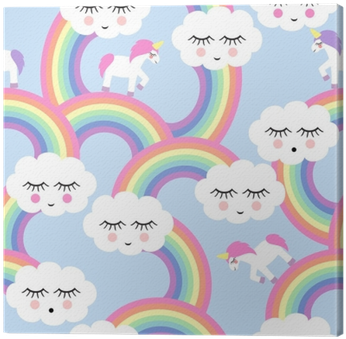 Seamless Pattern With Smiling Sleeping Clouds And Rainbows - Fundo Nuvem E Arco Iris (400x400)