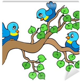 Three Small Birds Sitting On Branch Wall Mural • Pixers® - Illustration (400x400)