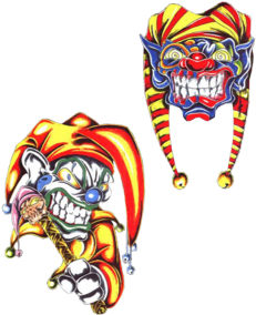 Full Back Skull Joker N Chess Tattoo Design - Tattoo Clown Png (400x314)