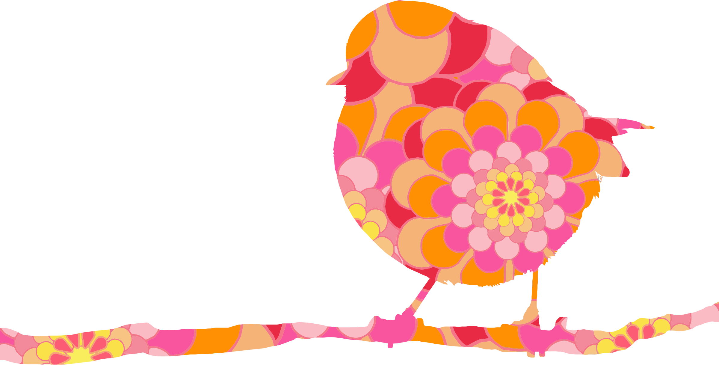This Free Icons Png Design Of Floral Bird On Branch - Orange Und Rosa Blumen Grußkarte (2400x1218)