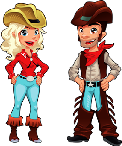 Cowgirl And Cowboy - Cartoon Cowboys And Cowgirls (500x500)
