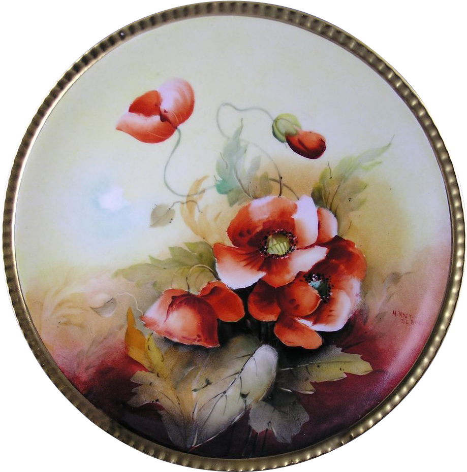 Coiffe Limoges Donath Studio Poppy Motif Plate - Bouquet (1005x1005)