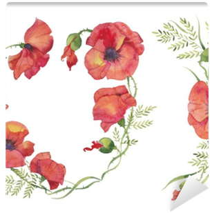 Red Poppies Illustration Of Watercolor, Set, Wreath, - Маки Иллюстрации (400x400)