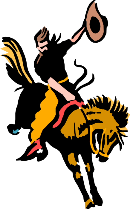 Vector Illustration Of Western Cowboy Rides Bucking - Rodeo (435x700)