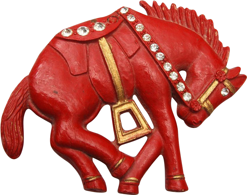 Red Bucking Bronco Horse Brooch - Bronco (840x840)