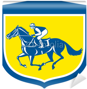 Jockey Horse Racing Side View Shield Retro Wall Mural - Silueta De Caballo De Carrera (400x400)