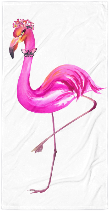 Pink Flamingo With Butterfly Accessories Towel - Flamingo (1000x1000)