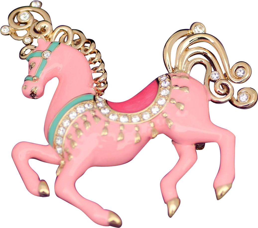 Bob Mackie Pink Enamel Rhinestone Carousel Horse Brooch - Carousel (1035x1035)