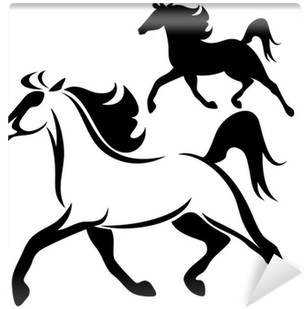 Running Horse Vector Outline And Silhouette Wall Mural - Cavalier (400x400)